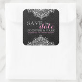 Save the Date schwarze Damaskus und weiße Blumensp Quadratischer Aufkleber (Tasche)