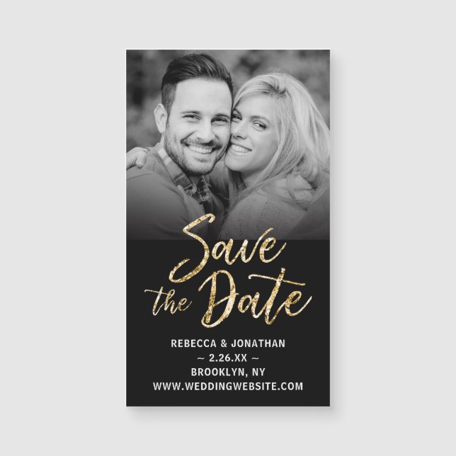 Save the Date schwarze Goldhochzeit der Magnetkarte (Vorderseite)