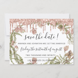 Save The Date Schwarze Rose Floral Woodland Drips