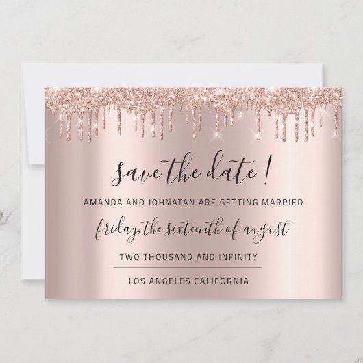 Save The Date Schwarze Rose Glitter Funkelnde Trop (Vorderseite)