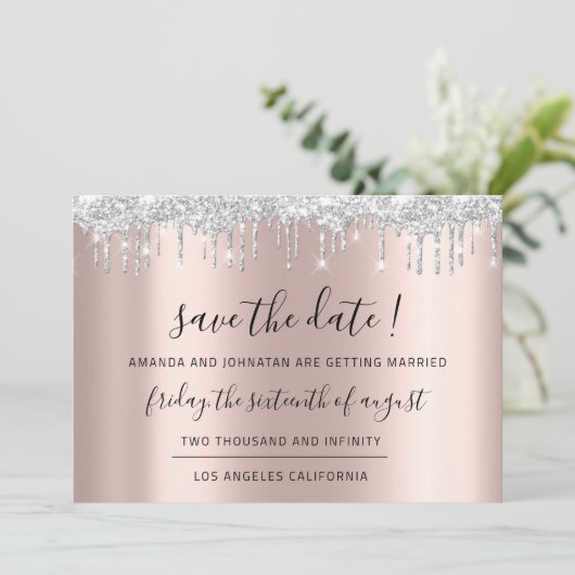 Save the Date Schwarze Rose Silver Gray (Stehend Vorderseite)