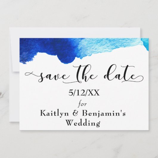 "Save the Date" Schwarze Typografie und blaue Wass Save The Date (Vorderseite)