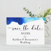 "Save the Date" Schwarze Typografie und blaue Wass Save The Date (Stehend Vorderseite)
