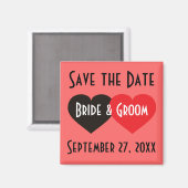 Save the Date schwarze und rote Herzen Magnet (Vorderseite/Rückseite)