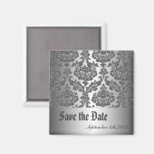 Save the Date, schwarzer Damast Magnet (Vorderseite/Rückseite)