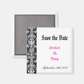 Save the Date, schwarzer Damast Magnet (Vorderseite/Rückseite)