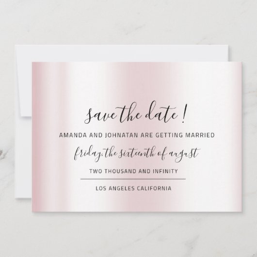 Save the Date Schwarzer Minimalismus Pink Pastell (Vorderseite)