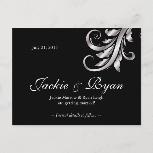 Save the Date schwarzer Silberleaf auf Postkarte (Rückseite)