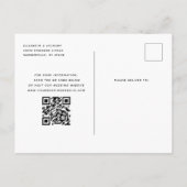 Save the Date schwarzer und weißer QR-Code Ankündigungspostkarte (Rückseite)