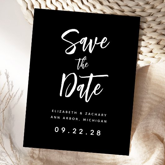 Save the Date schwarzer und weißer QR-Code Ankündigungspostkarte
