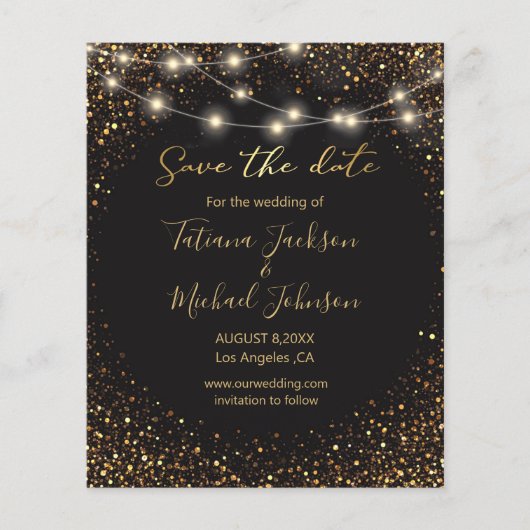 Save the Date Schwarzes Gold Glitzern Lichter Hoch Flyer (Vorne)