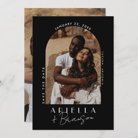 Save the Date Schwarzweiß-Foto-Karte Einladung (Vorne/Hinten)