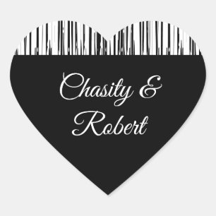 Save the Date Schwarzweiß-Streifen Herz-Aufkleber