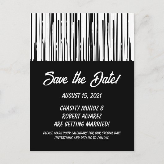Save the Date Schwarzweiß-Streifen Postkarte (Vorderseite)