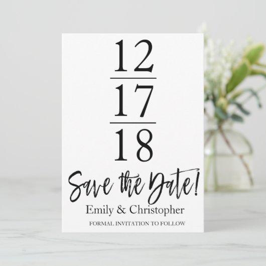 Save the Date Schwarzweiß-Weiß-Schrift (Stehend Vorderseite)
