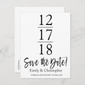 Save the Date Schwarzweiß-Weiß-Schrift Ankündigungspostkarte (Vorne/Hinten)