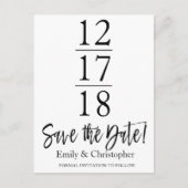 Save the Date Schwarzweiß-Weiß-Schrift Ankündigungspostkarte (Vorderseite)