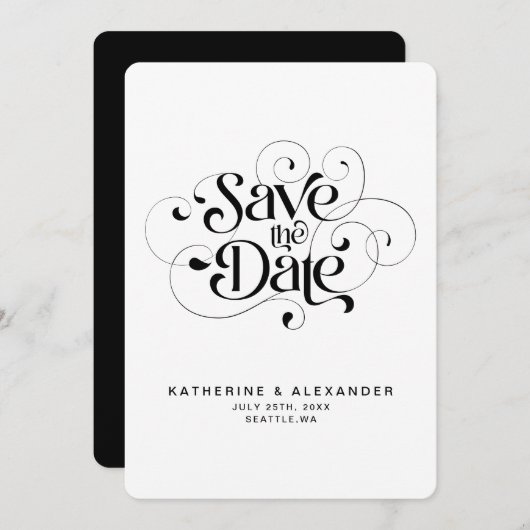Save the Date schwarzweiße Typografie elegant (Vorne/Hinten)