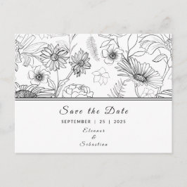 "Save the Date" Schwarzweißmuster der Blume Postkarte