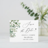 Save the Date Script Simple Eucalyptus Postkarte (Stehend Vorderseite)