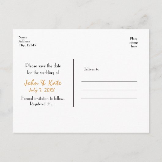 SAVE THE DATE Script Typografy Foto Postcard Ankündigungspostkarte (Rückseite)