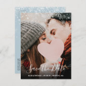 Save the Date Script Winter Snowflakes Foto Postkarte (Vorne/Hinten)