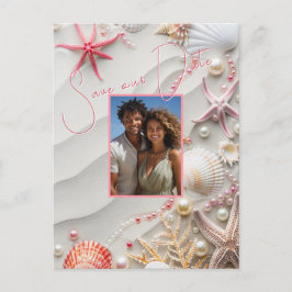 Save the Date Seashells Pearls Starfish Beach Postkarte
