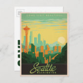 Save The Date | Seattle, WA Ankündigungspostkarte (Vorne/Hinten)