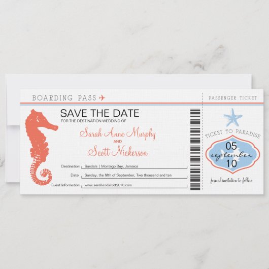 Save the Date Seepferd- und Starfish Boarding Pass (Vorderseite)
