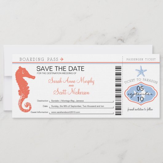Save the Date Seepferd- und Starfish Boarding Pass (Vorderseite)