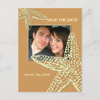 Save the Date Seestern + Sand Ankündigungspostkarte