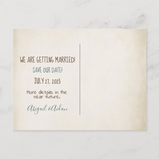 Save the Date Seestern und Flaschenpost Ankündigungspostkarte (Rückseite)