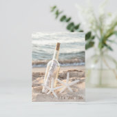 Save the Date Seestern und Flaschenpost Ankündigungspostkarte (Stehend Vorderseite)