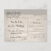 Save the Date Sepia Hochzeitsstühle Ankündigungspostkarte (Rückseite)