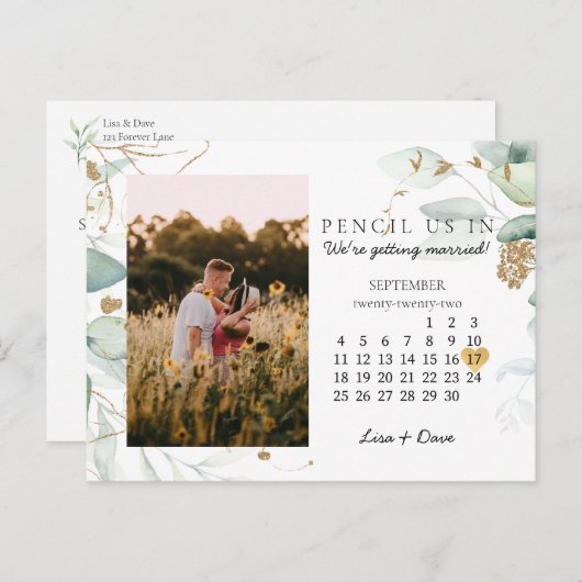Save the Date September 2022 Botanisches Elegant G Postkarte (Vorne/Hinten)
