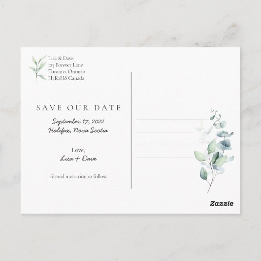 Save the Date September 2022 Botanisches Elegant Postkarte (Rückseite)