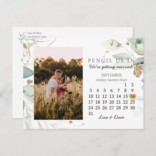 Save the Date September 2023 Botanisches Elegant Postkarte (Vorne/Hinten)