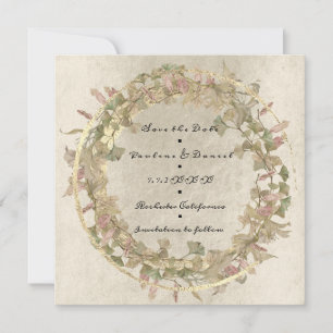 Save The Date Shabb Cottage Gold Floral Pink Elfen