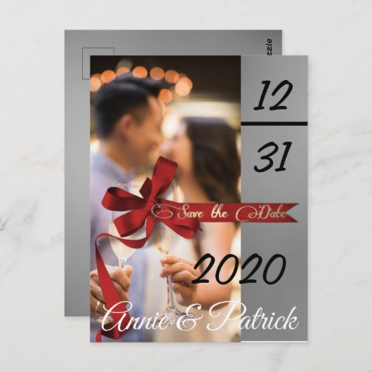 Save the Date Silber und Schwarz Postkarte (Vorne/Hinten)