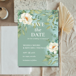 Save the Date silberne Eukalyptus-Blume Einladung