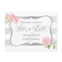 Save the Date Silberstreifen und rosa Hydrangeas
