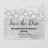 Save the Date Silver Balloons Glitzer Ankündigungspostkarte (Vorderseite)