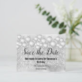 Save the Date Silver Balloons Glitzer Ankündigungspostkarte (Stehend Vorderseite)