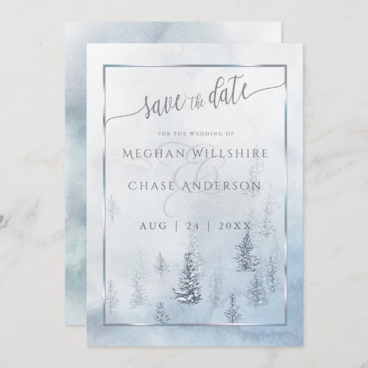 Save The Date | Silver Blue Winter Wonderland (Vorne/Hinten)