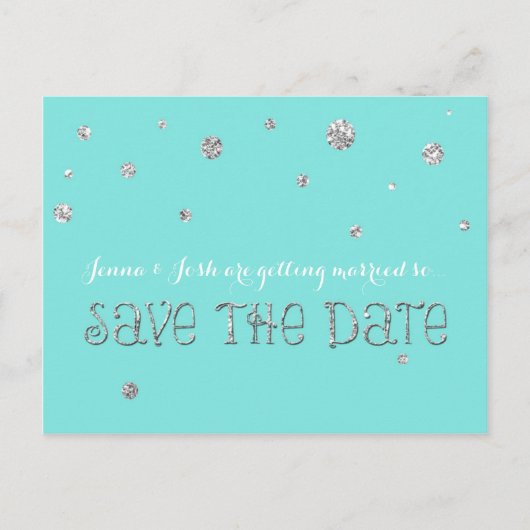 SAVE THE DATE Silver Confetti Wedding Verlobung Ankündigungspostkarte (Vorderseite)