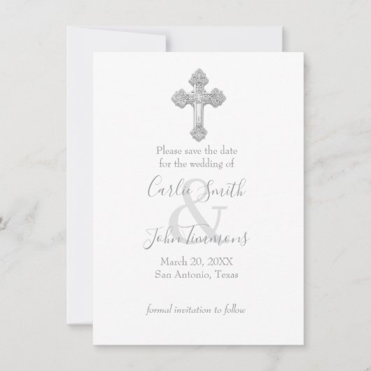 Save the Date Silver Cross über jedes Foto (Vorderseite)