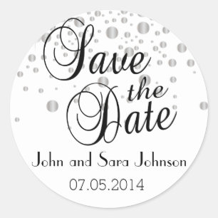 Save The Date Silver Dots Personalisieren Runder Aufkleber