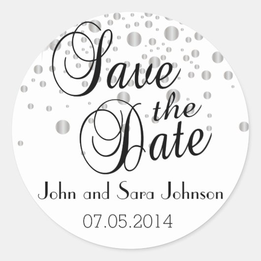 Save The Date | Silver Dots| Personalisieren Runder Aufkleber (Vorderseite)