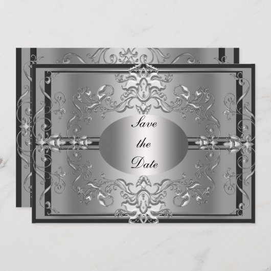 Save the Date Silver Elegante Einladung (Vorne/Hinten)