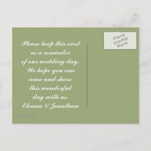 Save the Date Silver filigrane Jade, sage Ankündigungspostkarte (Rückseite)